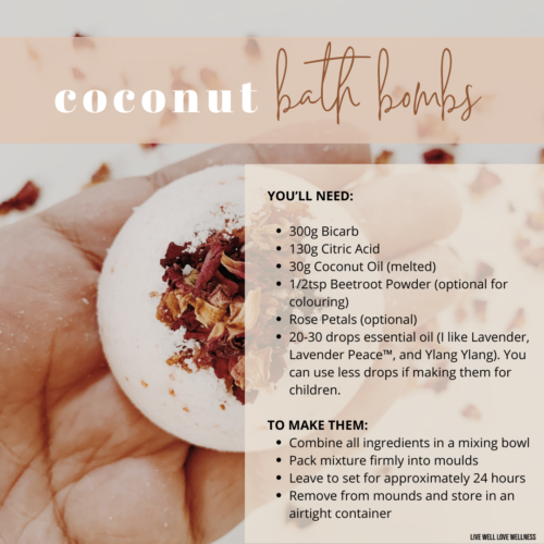 This coconut bath bomb recipe is a beautiful combination or coconut and florals. Inspired for all those that need to make selfcare a priority. 